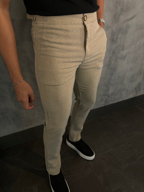 CALÇA ALF. BOLSO ZIPER PONTO H BEGE