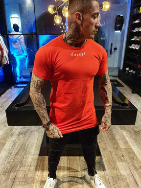 LONG SLIM FIT LOGO EMB. RED